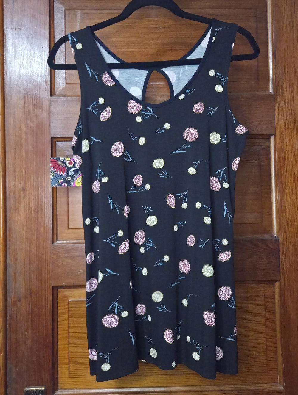 NWT Salaam "Keyhole" Sleeveless Floral  Black Mini Dress w/ Pink & Yellow Blooms